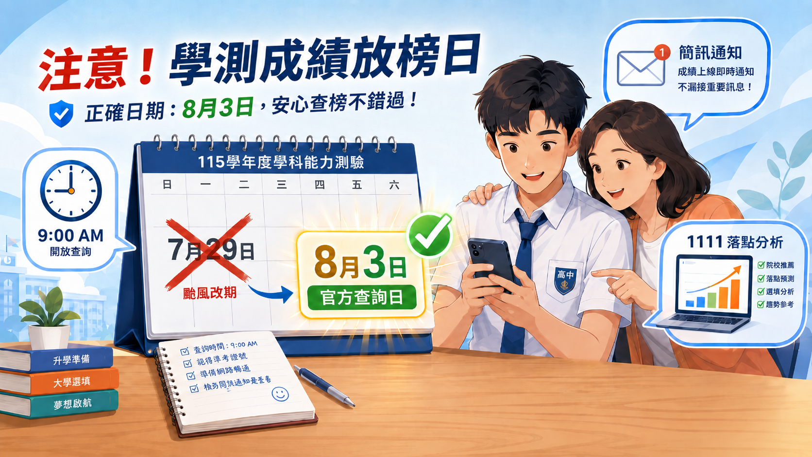 115分科測驗成績公布日期是幾號？8/3查詢！別再被「7/29」誤導